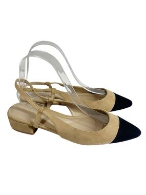 WHBM Pointed Toe Two-Tone Slingback Low Heel Pumps - Beige & Black